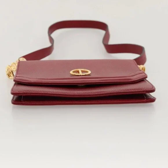 Christian Dior Shoulder Bag Leather Gold Red Auth